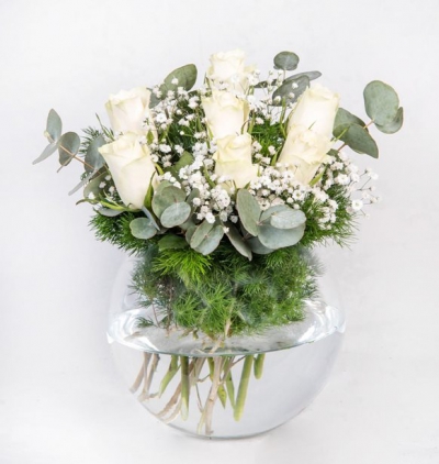doğal vazo 21 gül Çiçeği & Ürünü Akvaryumda 7 Beyaz Gül 