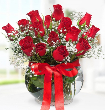 paşabahçe akvaryum vazoda 7'li kırmızı gül Çiçeği & Ürünü Akvaryum Vazoda 15  Kırmızı Gül 