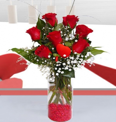 vazoda 9 kırmızı gül Çiçeği & Ürünü 7 Gül Vazo 