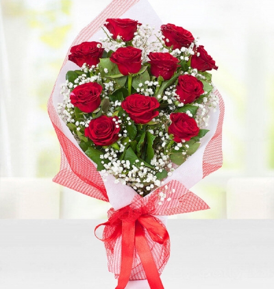 11 kırmızı gül vazoda Çiçeği & Ürünü 11 Kırmızı Gül Buketi 